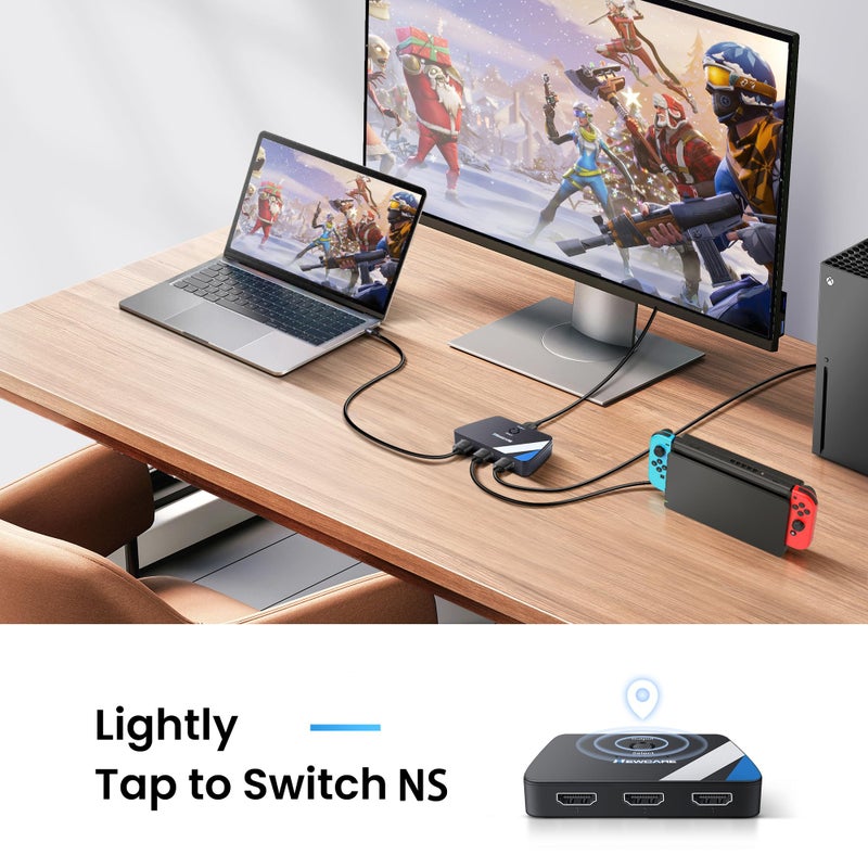 Newcare [Upgrade] HDMI Switch 3 in 1 Out, 4K@60Hz HDMI 2.0 Switch Splitter with 2.6FT Long HDMI Cable, 3-Port HDMI Switcher Selector, Supports 4K 30Hz 3D 1080P HDCP2.2 for PS5 Xbox DVD Player Fire Stick PC - Image 4